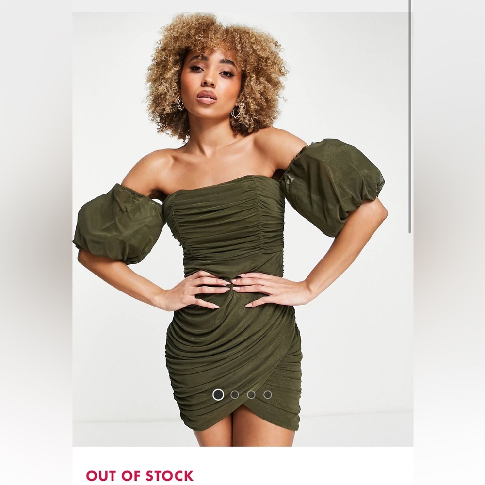 Asos green off the shoulder dress